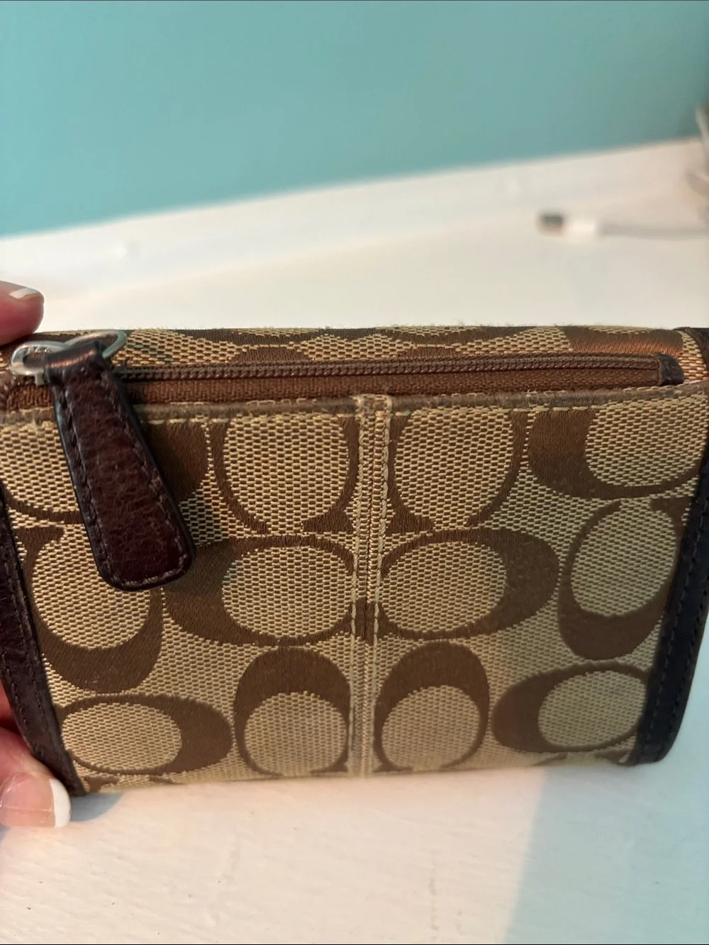 Coach Khaki and Brown Signature Canvas Wallet